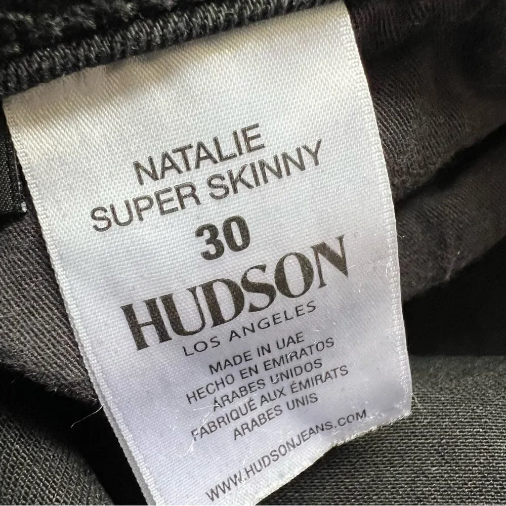 HUDSON Jeans Natalie Super Skinny Raw Hem Black Stone Wash Jeans Size 30